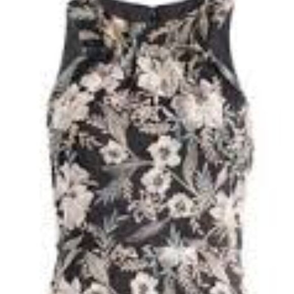 Maggy London Nissa embroidered black mesh gold halter dress gown size 10 - Picture 4 of 9